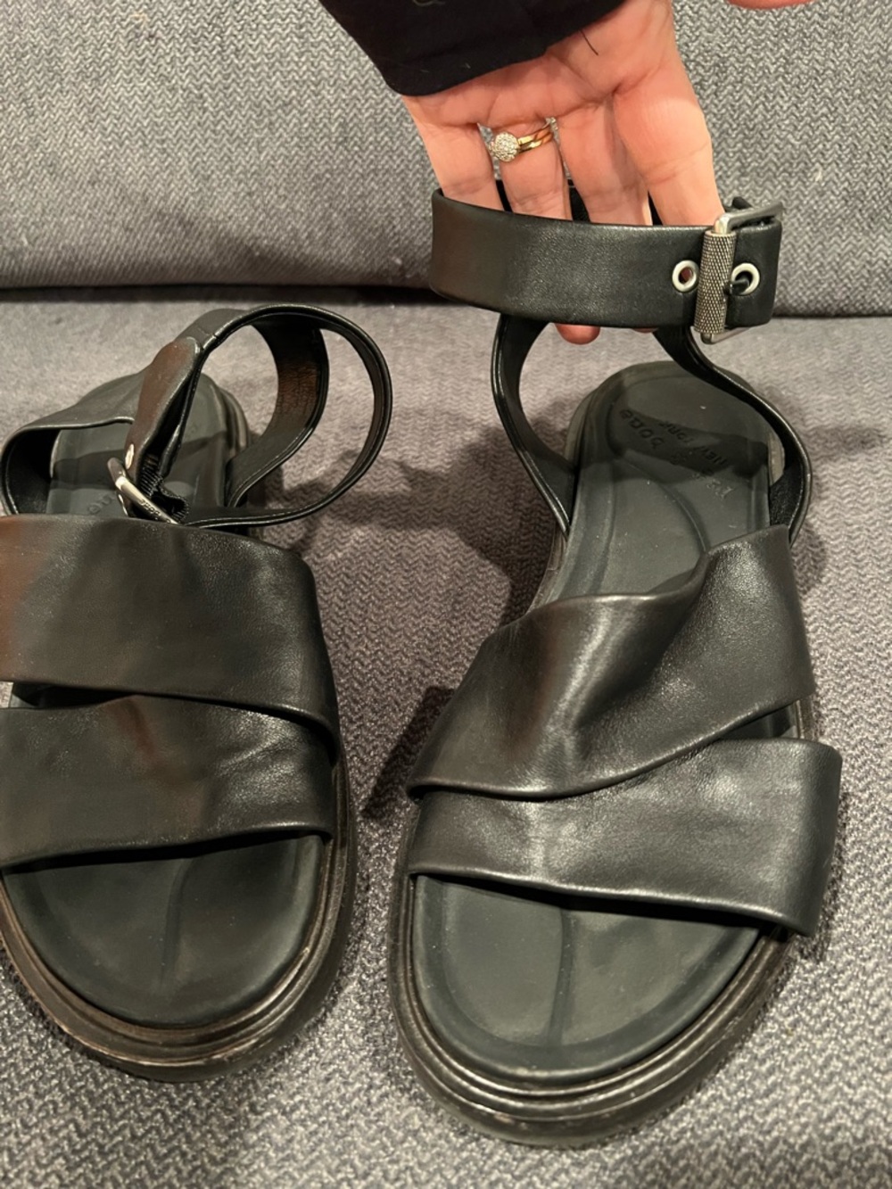 rag & bone Black Leather Ankle Strap Sandals